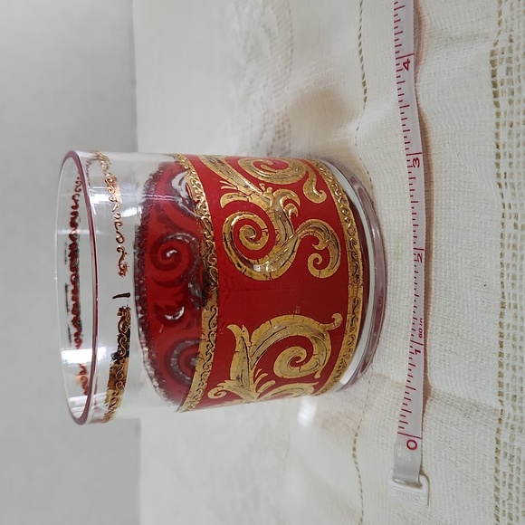 Culver Red with Gold Scroll Lowball Glasses Set of 5 - Picture 6 of 9